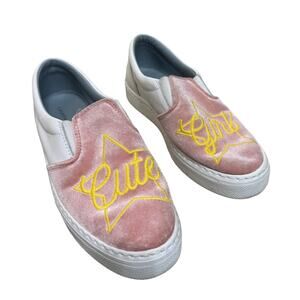 Chiara Ferragni "baby pink" embroidered velvet pink slip‎ on sneakers size 39